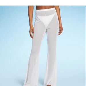 White-Sheer- Mesh-high Waisted- Swim Coverup Pants